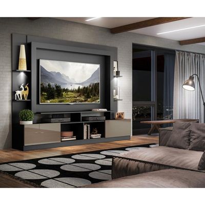 Rack Estante Tv 65´´ Leds Preto /Laca Fumê