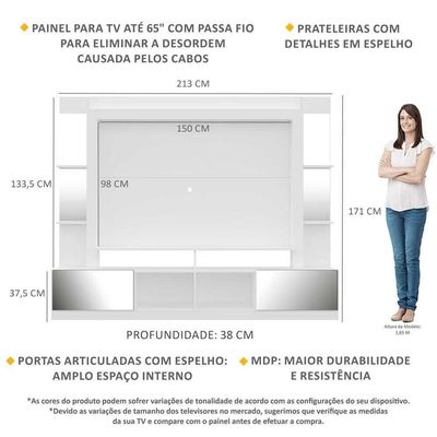 Rack Estante com Painel Tv 65 e Espelho Oslo Branco e Preto