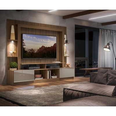 Rack Estante com Suporte Tv 65´´ Leds Madeirado/Laca Fumê