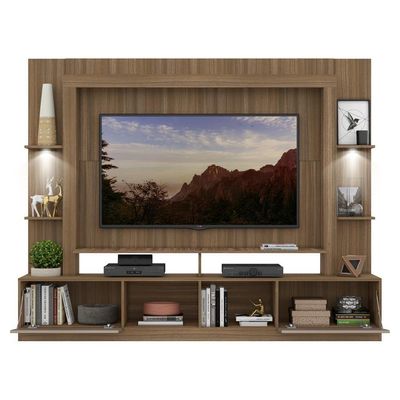 Rack Estante com Suporte Tv 65´´ Leds Madeirado/Laca Fumê