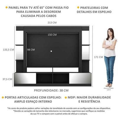 Rack Estante com Painel Tv 65 e Espelho Oslo Preto