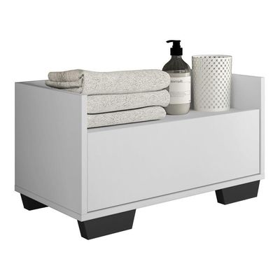 Gabinete Armário Banheiro 60 Cm com Pés Branco Preto