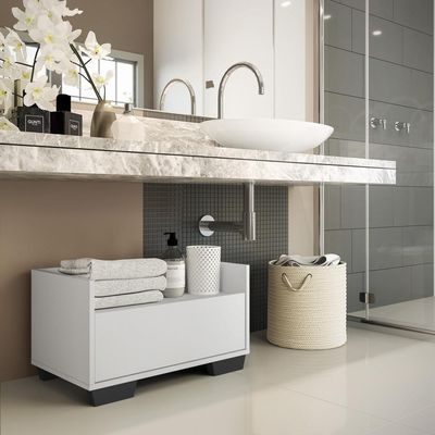 Gabinete Armário Banheiro 60 Cm com Pés Branco Preto