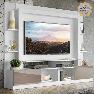 Rack Estante Painel Suporte Tv 65´´ Branco/Laca Fumê