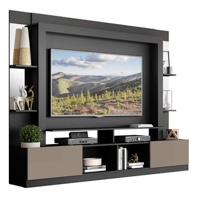 Rack C/ Painel Suporte Tv 65´´ C/ Espelho Preto/Laca Fumê