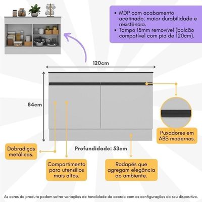 Balcão Cozinha Pia 120cm 2 Portas Veneza Mp2239 Branco/preto
