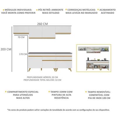 Cozinha Completa 5 Peças Armário E Balcão Multimóveis Branca