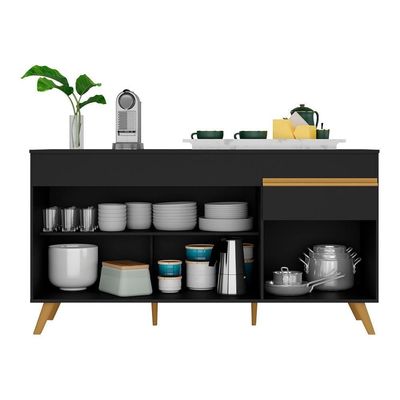 Balcão Cozinha Gabinete Pia 3 Portas 1 Gaveta Preto