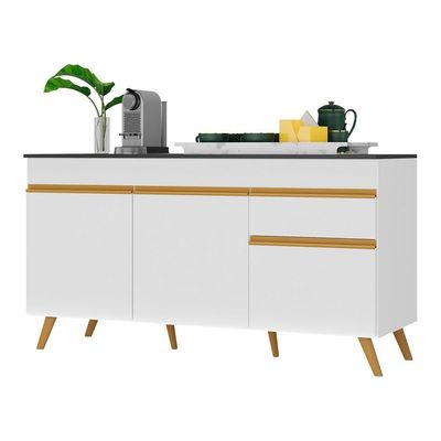 Balcão Cozinha Gabinete Pia 150 Cm 3 Portas Gw Mp3740 Branco