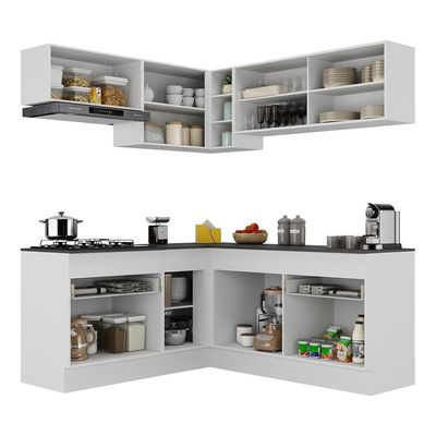 Armário De Cozinha Completa De Canto Com Rodapé Veneza Multimóveis V2097 Branco Branco