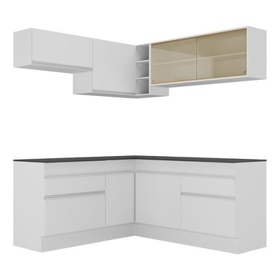 Armário De Cozinha Completa De Canto Com Rodapé Veneza Multimóveis V2097 Branco Branco