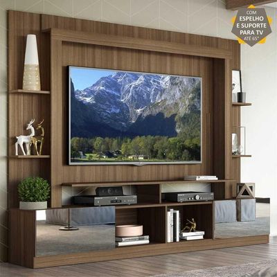 Rack com Painel Suporte Tv 65´´ Espelho Madeirado