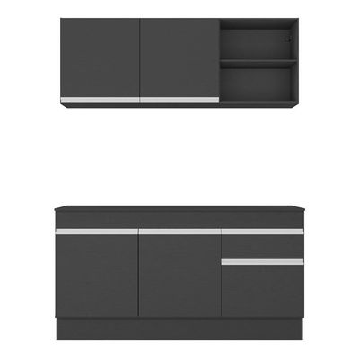 Armário De Cozinha Compacta 150cm Com Rodapé Veneza Multimóveis V2114 Preto/branco Preto/branco