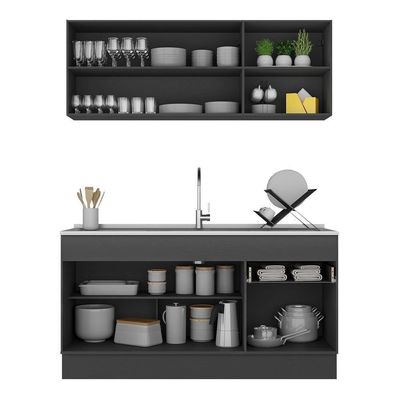 Armário De Cozinha Compacta 150cm Com Rodapé Veneza Multimóveis V2114 Preto/branco Preto/branco