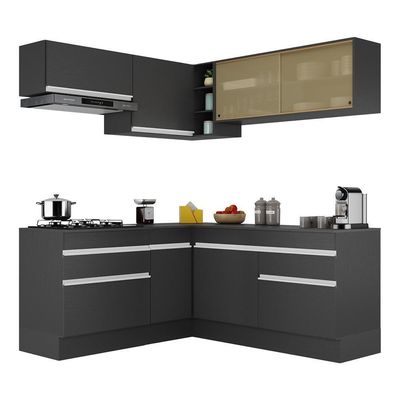 Armário De Cozinha Completa De Canto Com Rodapé Veneza Multimóveis V2097 Preto/branco Preto/branco
