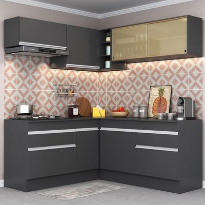 Armário De Cozinha Completa De Canto Com Rodapé Veneza Multimóveis V2097 Preto/branco Preto/branco