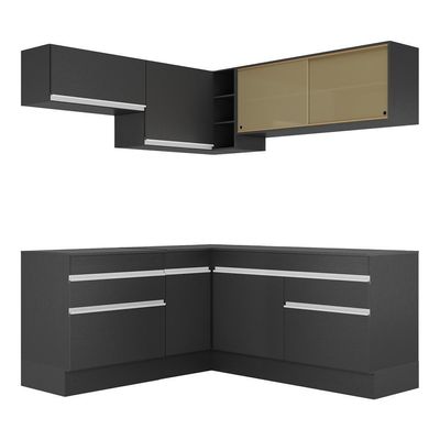 Armário De Cozinha Completa De Canto Com Rodapé Veneza Multimóveis V2097 Preto/branco Preto/branco