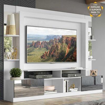 Rack Estante Suporte Tv 65´´ Espelho Branco/Preto
