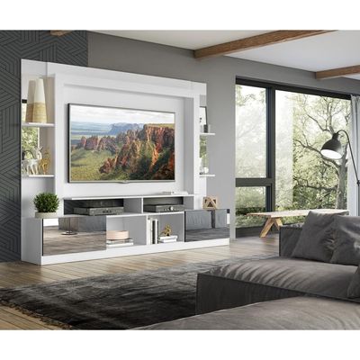 Rack Estante Suporte Tv 65´´ Espelho Branco/Preto