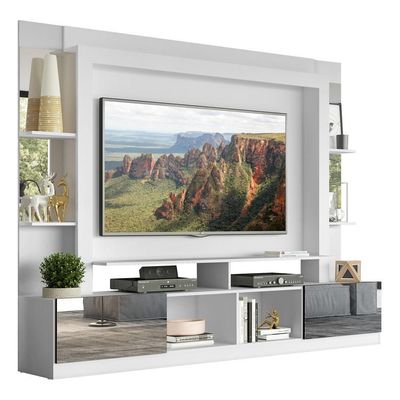 Rack Estante Suporte Tv 65´´ Espelho Branco/Preto