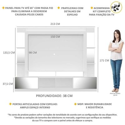 Rack Estante Suporte Tv 65´´ Espelho Branco/Preto