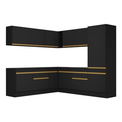Armário De Cozinha Completa De Canto V2101 Preto/dourado