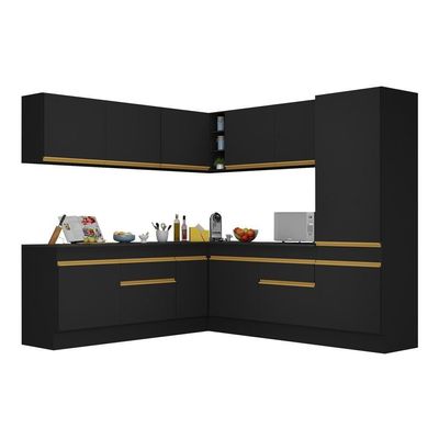 Armário De Cozinha Completa De Canto V2101 Preto/dourado