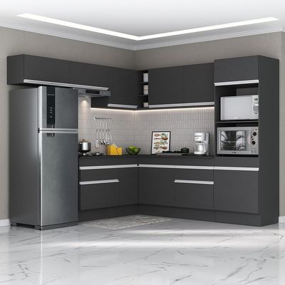 Armário Cozinha Completa Com Rodapé Multimóveis Preto/branco