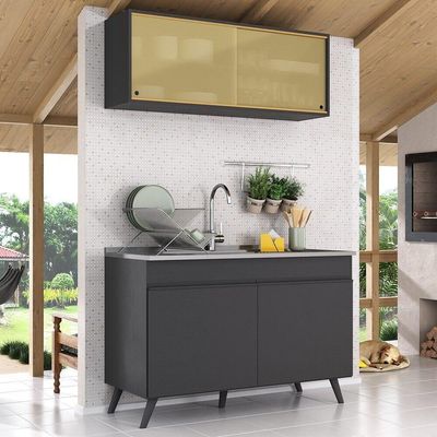 Armário De Cozinha Compacta 120cm Veneza Multimóveis V2140 Preto Preto