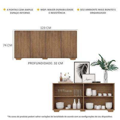 Aparador Buffet 4 Portas Multimóveis V3557 Rustic/Natural