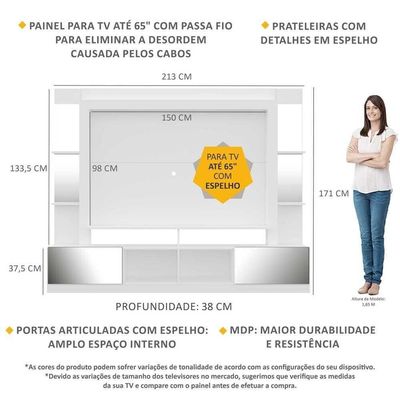 Estante Tv 65" Com Espelho Oslo Multimóveis V3389 Branca