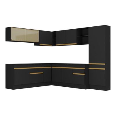 Armário De Cozinha Completa De Canto V2100 Preto/dourado
