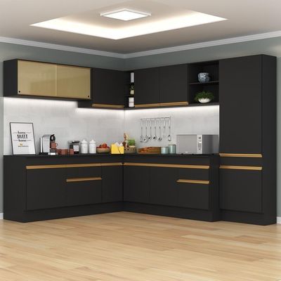 Armário De Cozinha Completa De Canto V2100 Preto/dourado