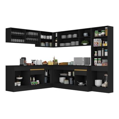 Armário De Cozinha Completa De Canto V2100 Preto/dourado