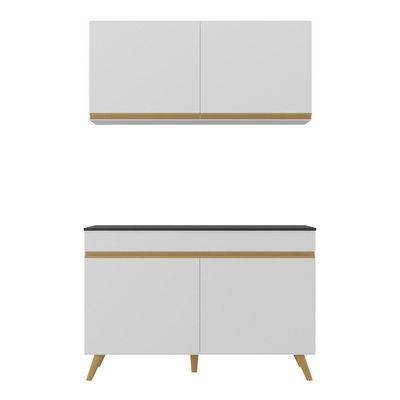 Armário De Cozinha Compacta 120cm Veneza Multimóveis V2141 Branco/dourado Branco/dourado