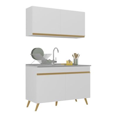 Armário De Cozinha Compacta 120cm Veneza Multimóveis V2141 Branco/dourado Branco/dourado