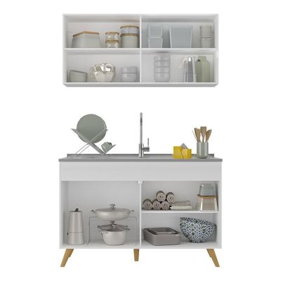 Armário De Cozinha Compacta 120cm Veneza Multimóveis V2141 Branco/dourado Branco/dourado