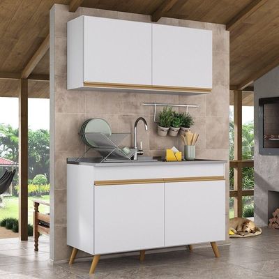Armário De Cozinha Compacta 120cm Veneza Multimóveis V2141 Branco/dourado Branco/dourado