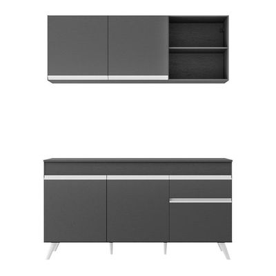 Armário De Cozinha Compacta 150cm Multimóveis Preto/branco
