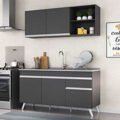 Armário De Cozinha Compacta 150cm Multimóveis Preto/branco