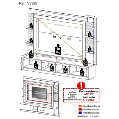 Estante Com Suporte Tv 65" C/ Espelho Oslo Multimóveis V3385