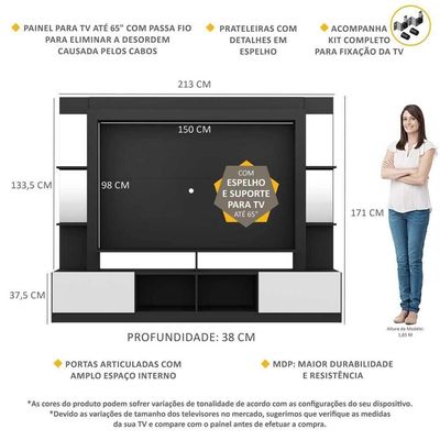 Estante Com Suporte Tv 65" C/ Espelho Oslo Multimóveis V3385