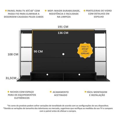 Painel Tv 60" Com Espelho Nairóbi Multimóveis V3150 Preto