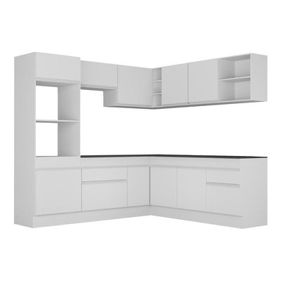 Armário De Cozinha Completa De Canto Com Rodapé Veneza Multimóveis V2080 Branco Branco