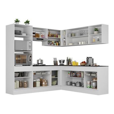 Armário De Cozinha Completa De Canto Com Rodapé Veneza Multimóveis V2080 Branco Branco