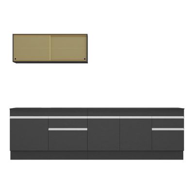 Armário De Cozinha Compacta 270cm Com Rodapé Veneza Multimóveis V2112 Preto/branco Preto/branco