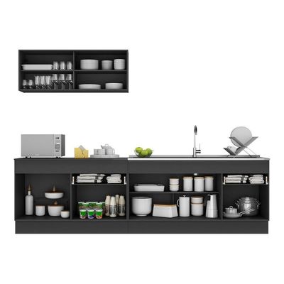 Armário De Cozinha Compacta 270cm Com Rodapé Veneza Multimóveis V2112 Preto/branco Preto/branco