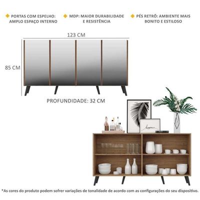 Aparador Buffet 4 Portas Suspenso Viena V3605 Rustic/Branco