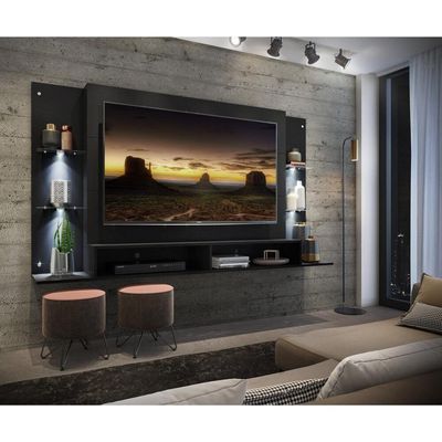 Painel Tv 60" Com 2 Leds Vegas Multimóveis V3396 Preto Preto