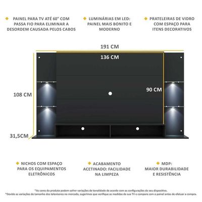 Painel Tv 60" Com 2 Leds Vegas Multimóveis V3396 Preto Preto